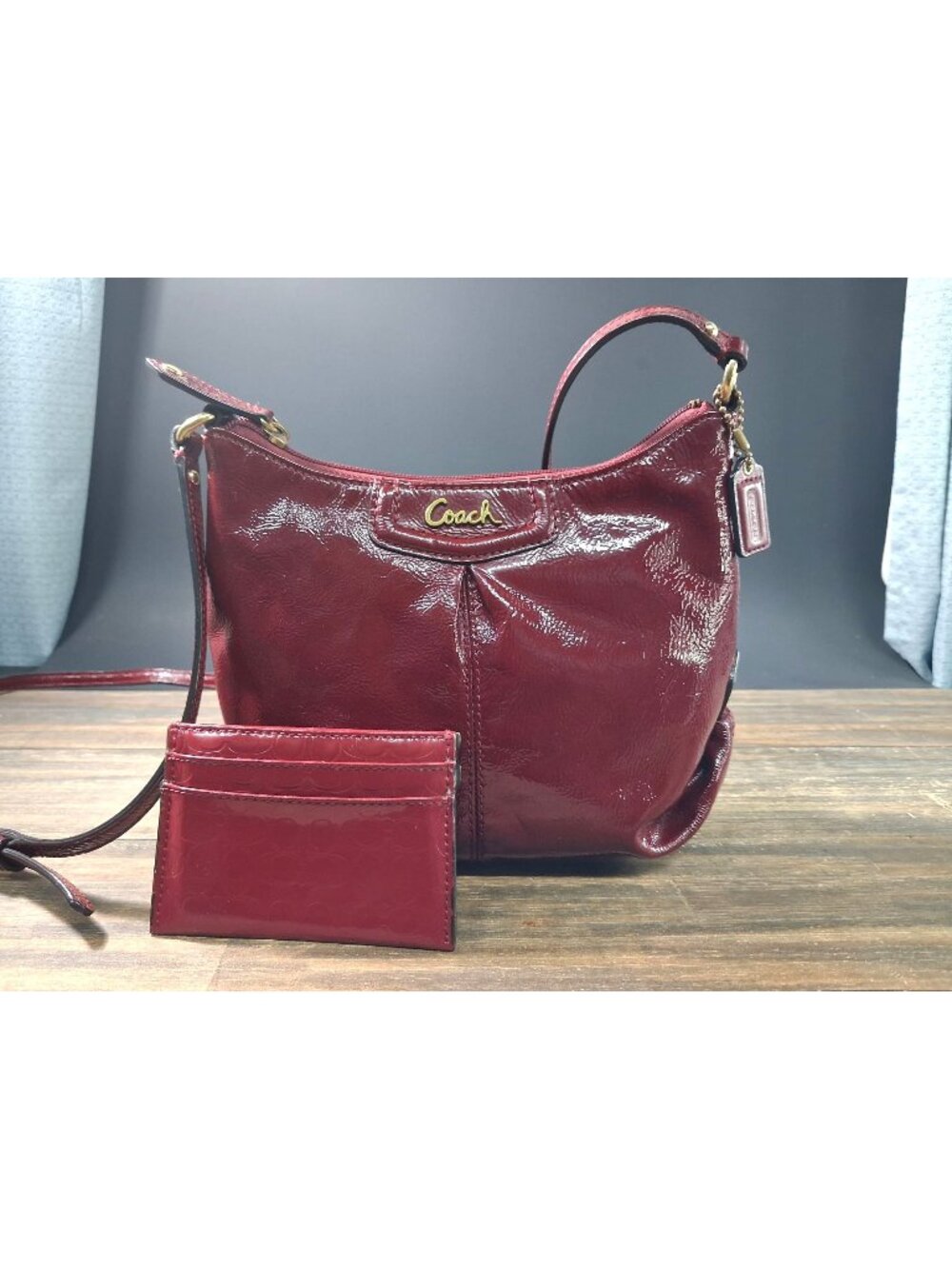 Y2K Coach Bag Ashley Wallet Oxblood Red Patent Leather Crossbody Shoulder Bag